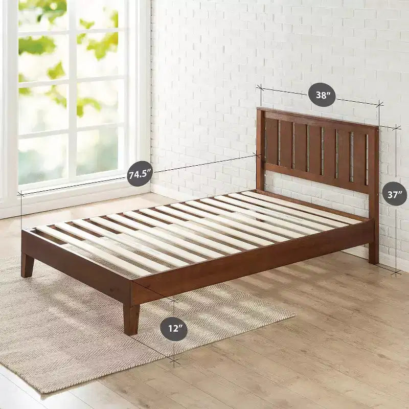 Lit plateforme en bois Vivek Deluxe avec tête de lit - Zinus
