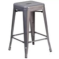 Flash Furniture Lincoln 24 High Backless Silver Antique Finish with Clear Coat Metal Indoor Counter Height Stool with Square Seat