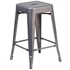 Flash Furniture Lincoln 24 High Backless Silver Antique Finish with Clear Coat Metal Indoor Counter Height Stool with Square Seat