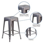 Tabouret de comptoir intérieur Flash Furniture Lincoln de 61 cm de haut sans dossier en métal finition argent antique avec revêtement transparent et assise carrée