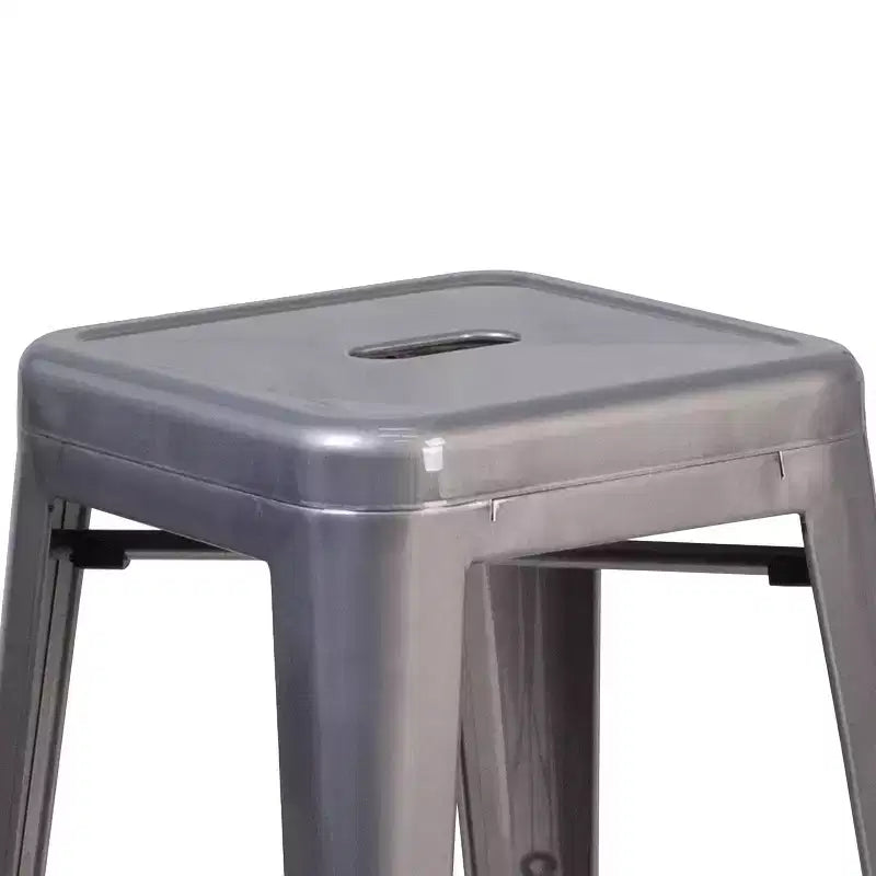 Tabouret de comptoir intérieur Flash Furniture Lincoln de 61 cm de haut sans dossier en métal finition argent antique avec revêtement transparent et assise carrée