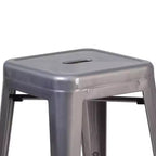 Tabouret de comptoir intérieur Flash Furniture Lincoln de 61 cm de haut sans dossier en métal finition argent antique avec revêtement transparent et assise carrée