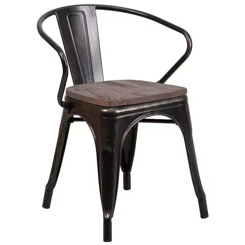 Chaise Flash Furniture en métal avec assise et accoudoirs en bois