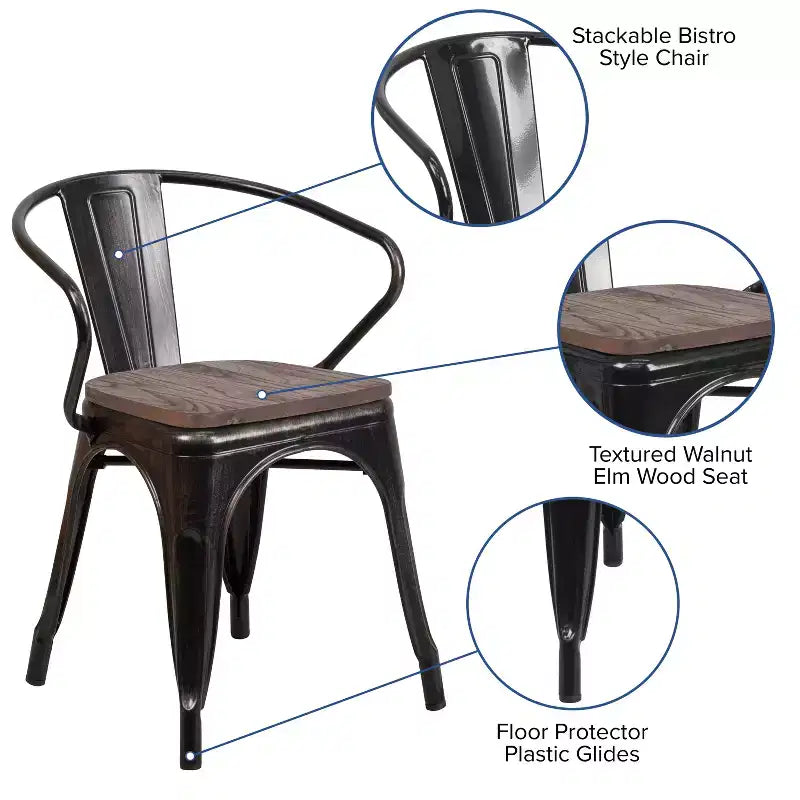 Chaise Flash Furniture en métal avec assise et accoudoirs en bois