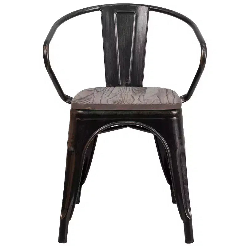 Chaise Flash Furniture en métal avec assise et accoudoirs en bois