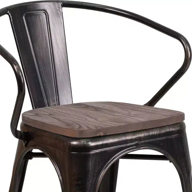 Chaise Flash Furniture en métal avec assise et accoudoirs en bois