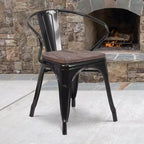 Chaise Flash Furniture en métal avec assise et accoudoirs en bois