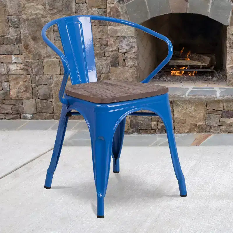 Chaise Flash Furniture en métal avec assise et accoudoirs en bois