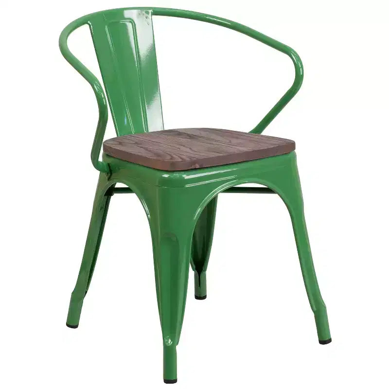 Chaise Flash Furniture en métal avec assise et accoudoirs en bois