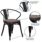 Chaise Flash Furniture en métal avec assise et accoudoirs en bois