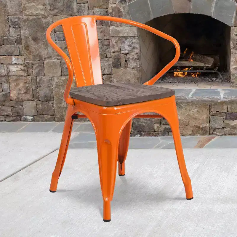 Chaise Flash Furniture en métal avec assise et accoudoirs en bois
