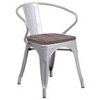 Chaise Flash Furniture en métal avec assise et accoudoirs en bois