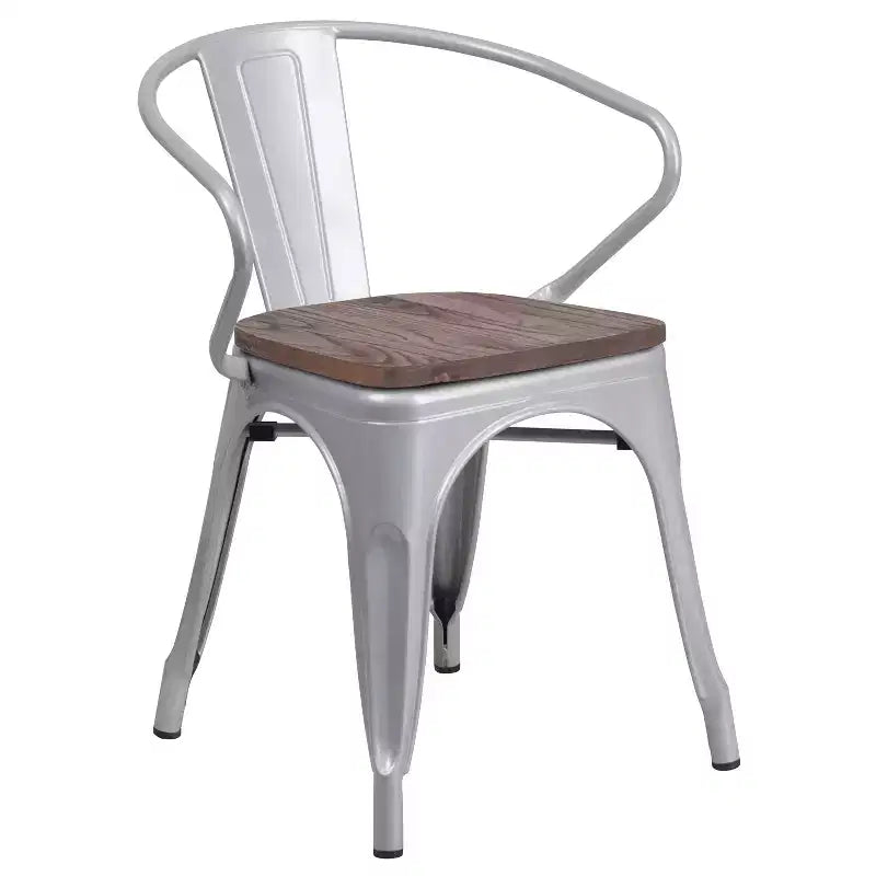 Chaise Flash Furniture en métal avec assise et accoudoirs en bois
