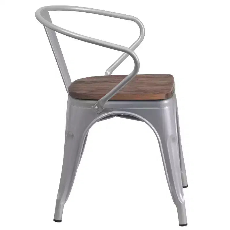 Chaise Flash Furniture en métal avec assise et accoudoirs en bois