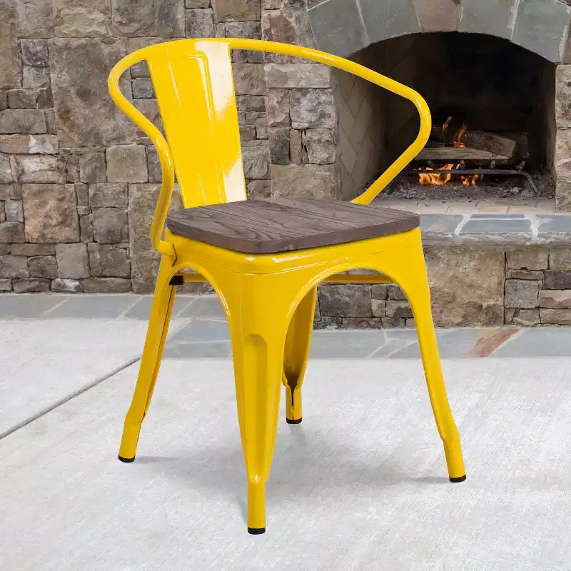 Chaise Flash Furniture en métal avec assise et accoudoirs en bois