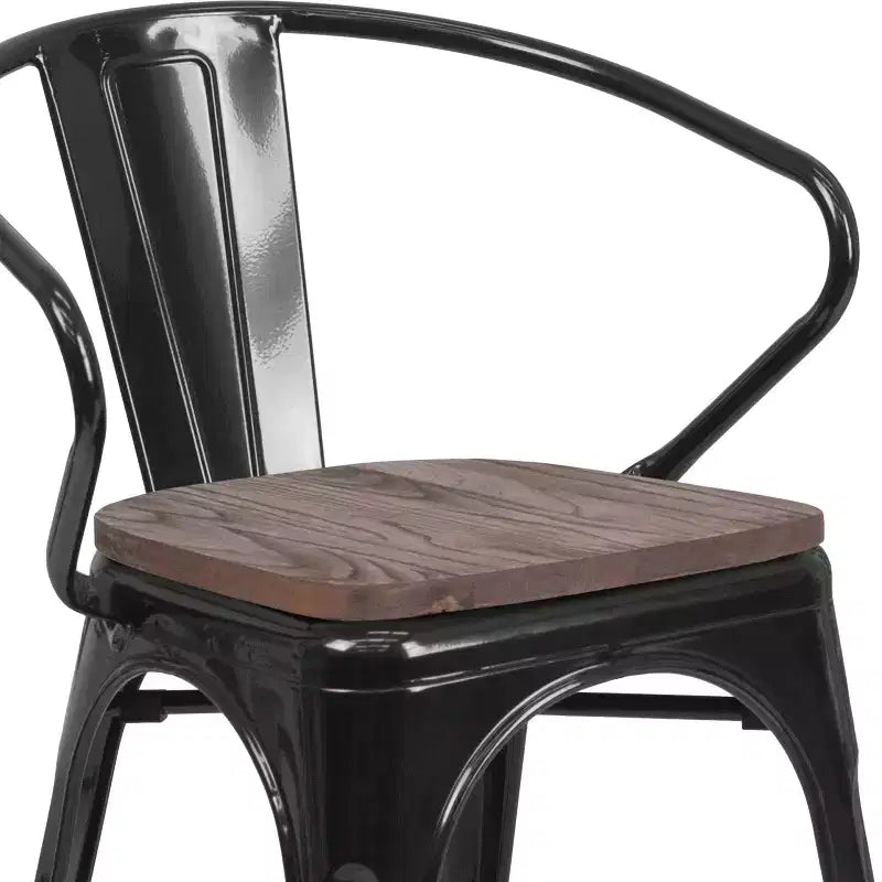 Chaise Flash Furniture en métal avec assise et accoudoirs en bois