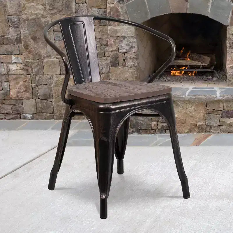 Chaise Flash Furniture en métal avec assise et accoudoirs en bois