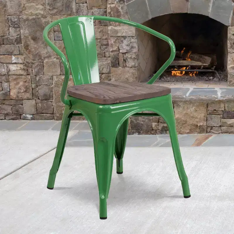 Chaise Flash Furniture en métal avec assise et accoudoirs en bois