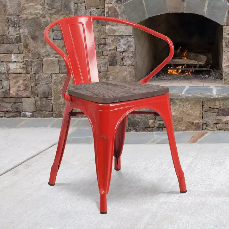 Chaise Flash Furniture en métal avec assise et accoudoirs en bois