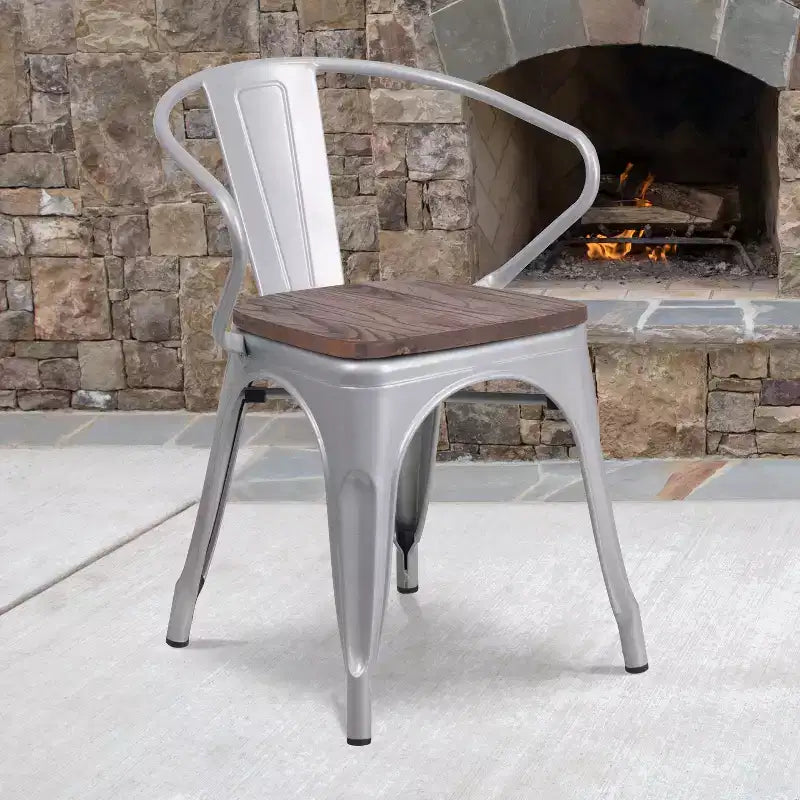 Chaise Flash Furniture en métal avec assise et accoudoirs en bois