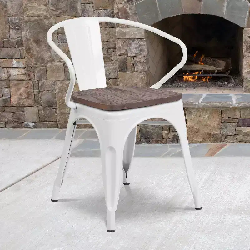 Chaise Flash Furniture en métal avec assise et accoudoirs en bois