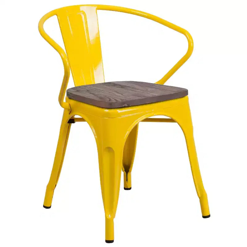 Chaise Flash Furniture en métal avec assise et accoudoirs en bois