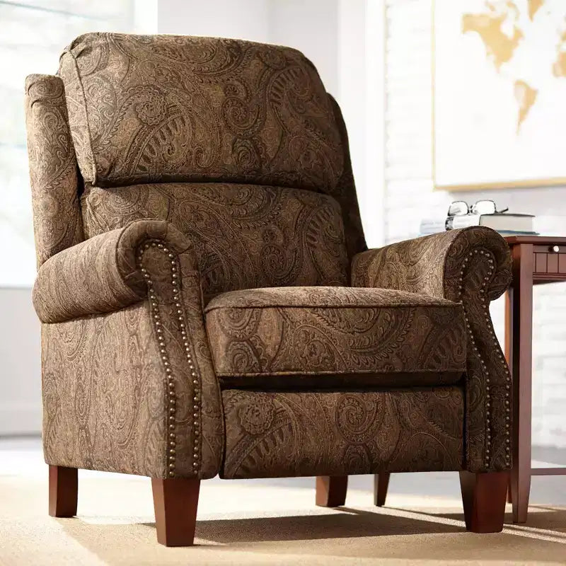 Kensington Hill Beaumont Fauteuil inclinable marron chaud à motif cachemire en tissu avec repose-pieds manuel confortable pour chambre à coucher, salon, lecture