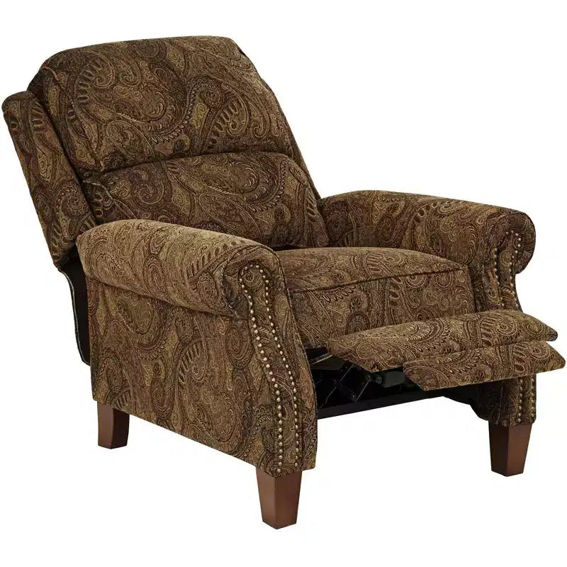 Kensington Hill Beaumont Fauteuil inclinable marron chaud à motif cachemire en tissu avec repose-pieds manuel confortable pour chambre à coucher, salon, lecture