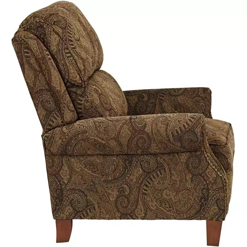 Kensington Hill Beaumont Fauteuil inclinable marron chaud à motif cachemire en tissu avec repose-pieds manuel confortable pour chambre à coucher, salon, lecture