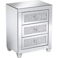 Studio 55D Gia Modern Mirrored Rectangular Accent Side End Table 20 x 14 with 3-Drawer Silver Glass Crystal for Living Room Bedroom Bedside Entryway