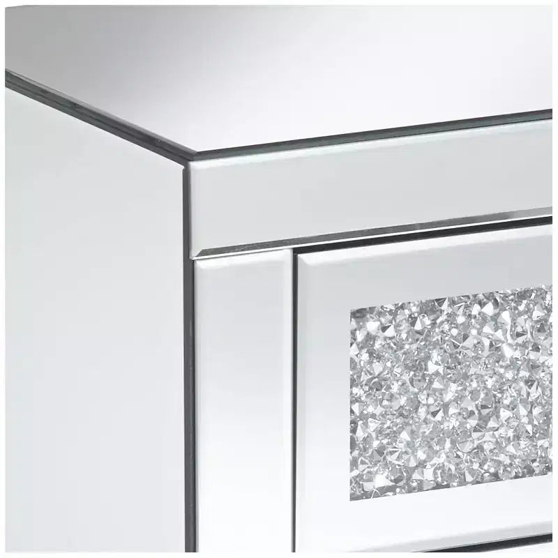 Studio 55D Gia Table d'appoint rectangulaire moderne à miroir 50,8 x 35,6 cm avec 3 tiroirs en verre argenté et cristal pour salon, chambre, chevet, entrée