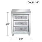 Studio 55D Gia Table d'appoint rectangulaire moderne à miroir 50,8 x 35,6 cm avec 3 tiroirs en verre argenté et cristal pour salon, chambre, chevet, entrée