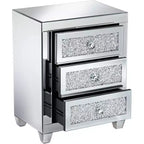 Studio 55D Gia Table d'appoint rectangulaire moderne à miroir 50,8 x 35,6 cm avec 3 tiroirs en verre argenté et cristal pour salon, chambre, chevet, entrée