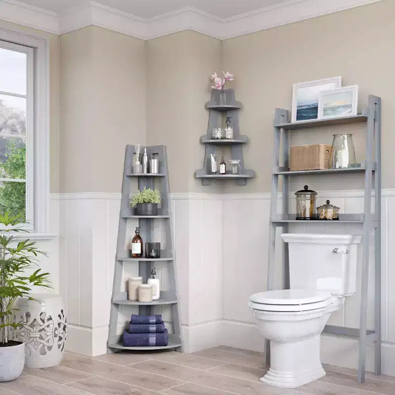 RiverRidge Amery Étagère d'angle haute à 5 niveaux avec étagère d'exposition et rangement d'angle pour salle de bain, salon, bureau