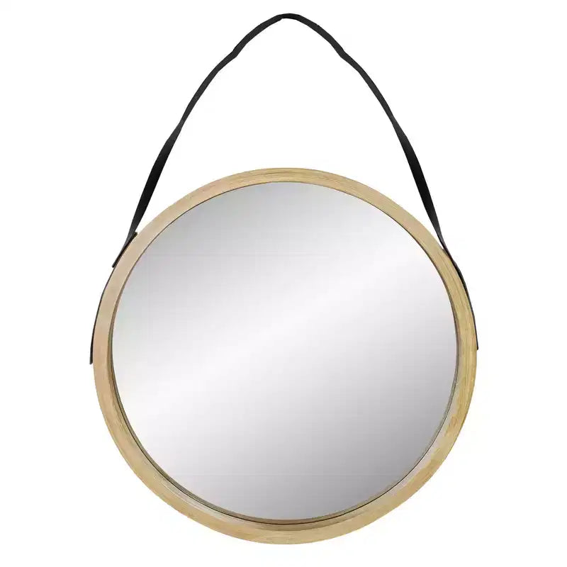 Northlight 21 Beige Round Modern Mirror With Woodgrain Finish