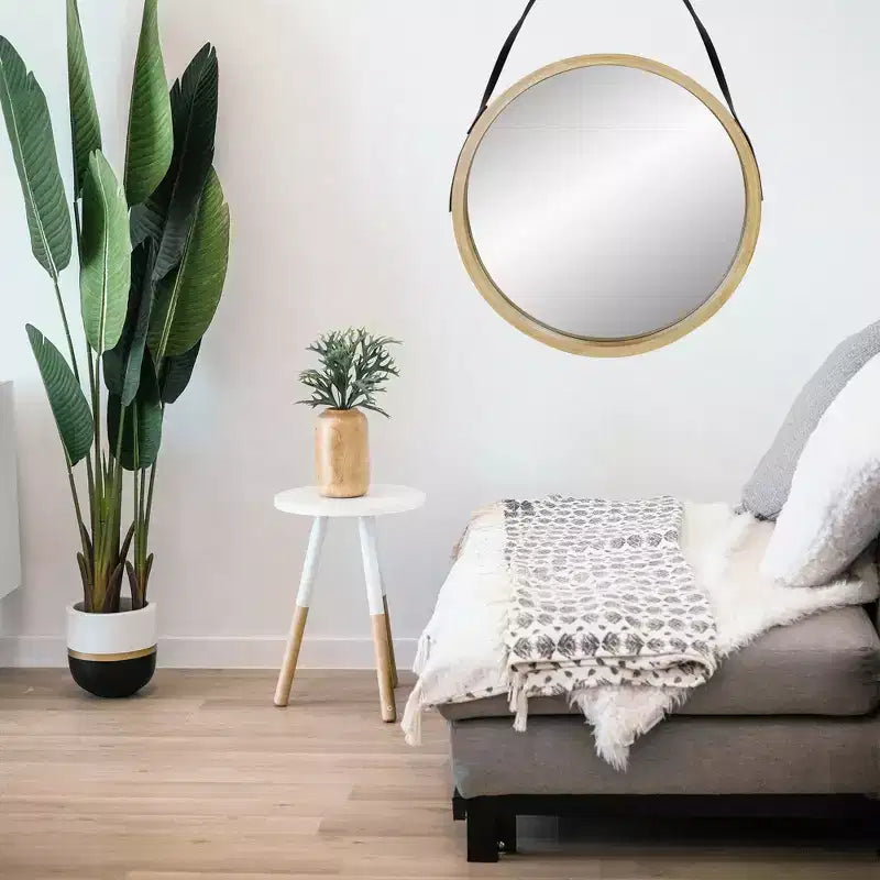 Miroir rond moderne Northlight 21 beige avec finition grain de bois