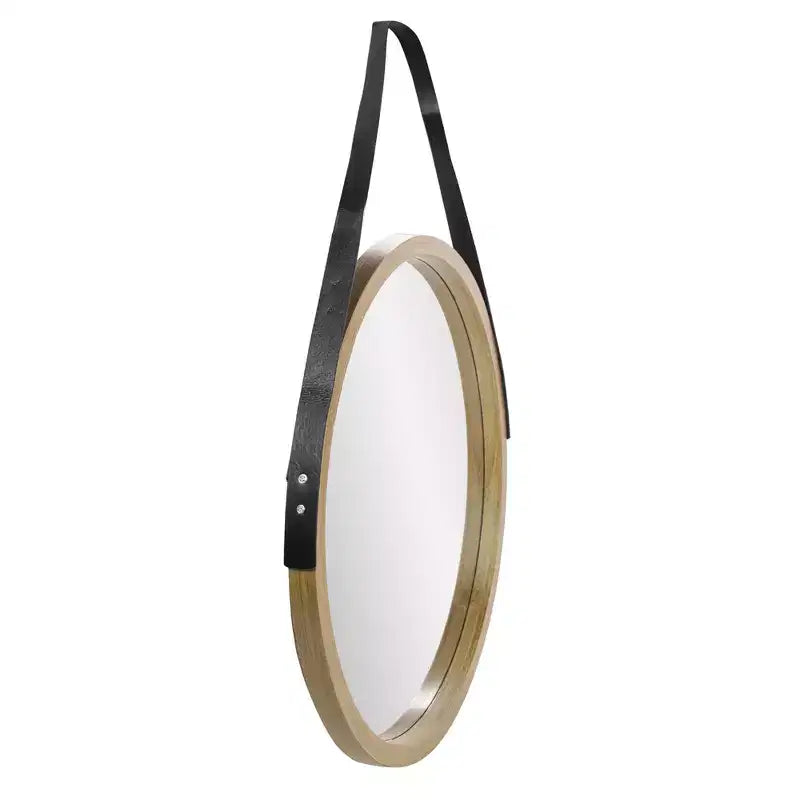 Miroir rond moderne Northlight 21 beige avec finition grain de bois