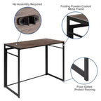 Flash Furniture Bureau pliant rustique pour ordinateur de bureau à domicile - 40