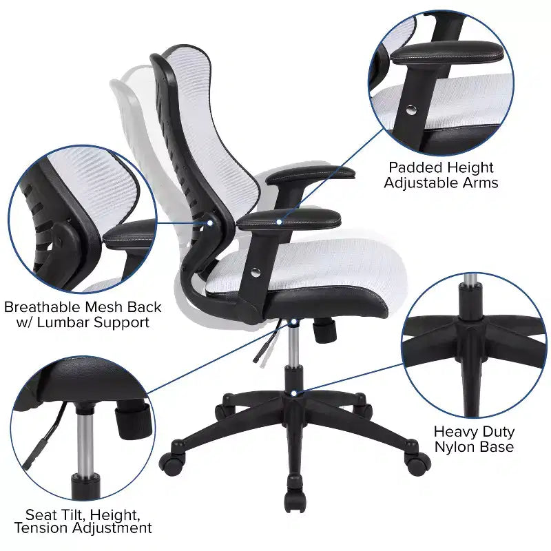Chaise de bureau ergonomique pivotante Flash Furniture Executive Designer Mesh à dossier haut avec accoudoirs réglables
