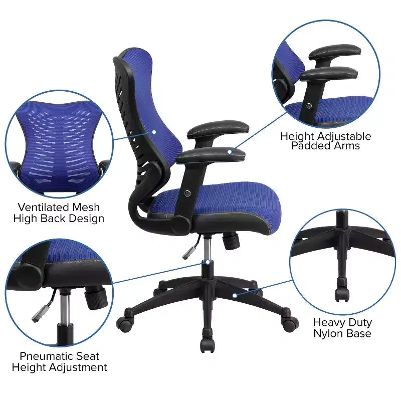 Chaise de bureau ergonomique pivotante Flash Furniture Executive Designer Mesh à dossier haut avec accoudoirs réglables