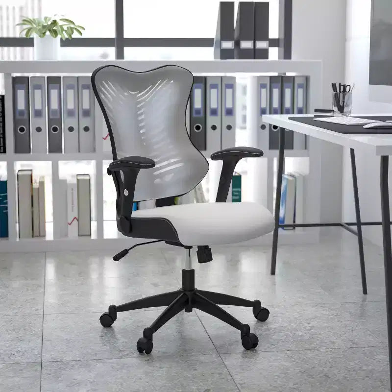 Chaise de bureau ergonomique pivotante Flash Furniture Executive Designer Mesh à dossier haut avec accoudoirs réglables