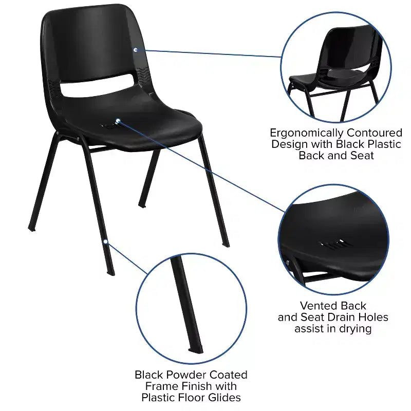 Chaise empilable ergonomique à coque, série HERCULES, capacité de 880 lb, avec cadre en métal de Flash Furniture