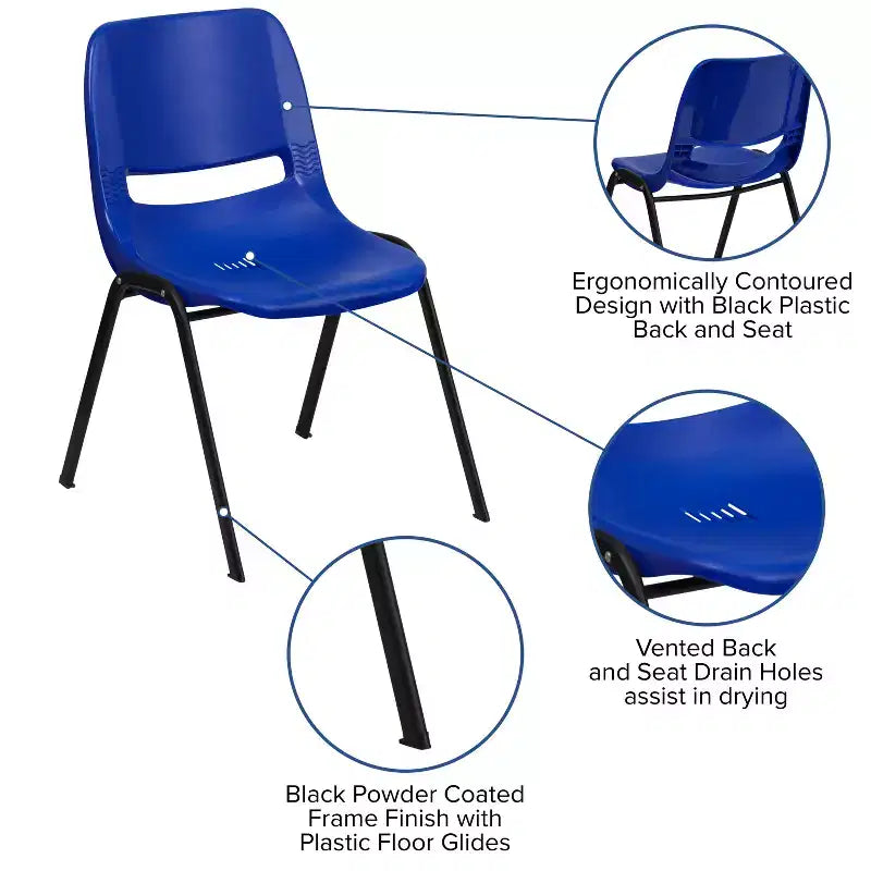 Chaise empilable ergonomique à coque, série HERCULES, capacité de 880 lb, avec cadre en métal de Flash Furniture