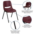 Chaise empilable ergonomique à coque, série HERCULES, capacité de 880 lb, avec cadre en métal de Flash Furniture