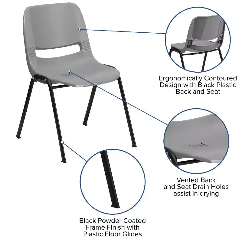 Chaise empilable ergonomique à coque, série HERCULES, capacité de 880 lb, avec cadre en métal de Flash Furniture
