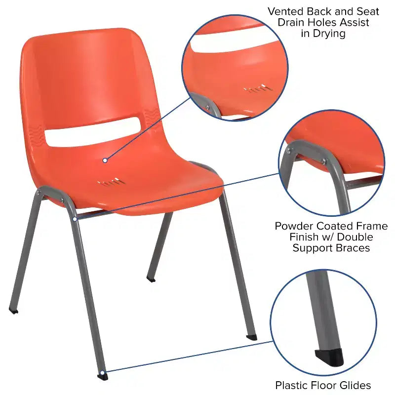 Chaise empilable ergonomique à coque, série HERCULES, capacité de 880 lb, avec cadre en métal de Flash Furniture