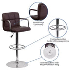 Tabouret de bar contemporain Flash Furniture en vinyle matelassé, réglable en hauteur, avec accoudoirs et base chromée
