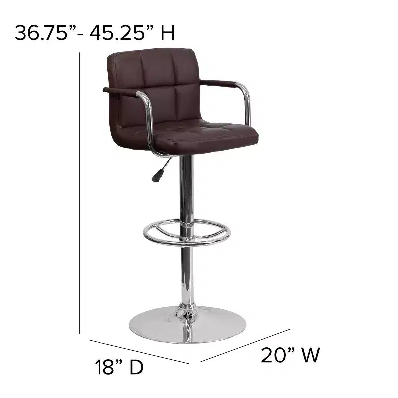 Tabouret de bar contemporain Flash Furniture en vinyle matelassé, réglable en hauteur, avec accoudoirs et base chromée