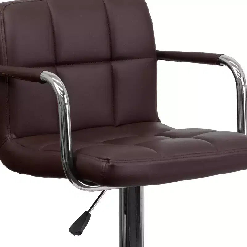 Tabouret de bar contemporain Flash Furniture en vinyle matelassé, réglable en hauteur, avec accoudoirs et base chromée