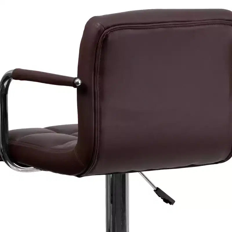 Tabouret de bar contemporain Flash Furniture en vinyle matelassé, réglable en hauteur, avec accoudoirs et base chromée